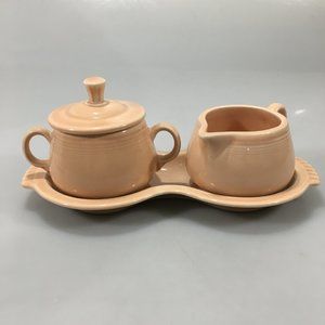 Fiesta Ware Creamer Sugar Bowl w Lid Tray Apricot